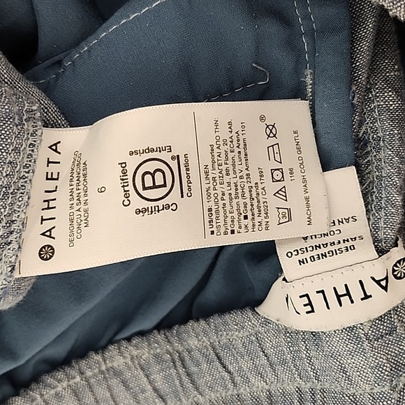 ATHLETA 99% LINEN Chambray Blue RETREAT Slit WIDE LEG Pants Sz 6 - Picture 16 of 16